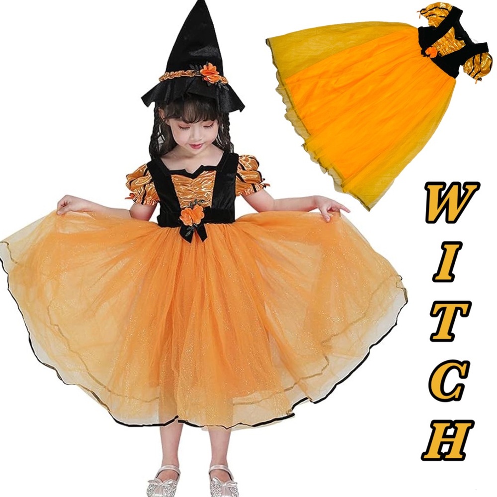 Kids' Fancy Witch Halloween Costume Dress up med Hyde & EEK Orange / black tulle